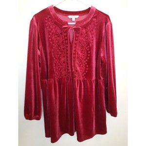 The Pioneer Woman Burgundy Velour Soft Embroidered Tunic Top Sz L
